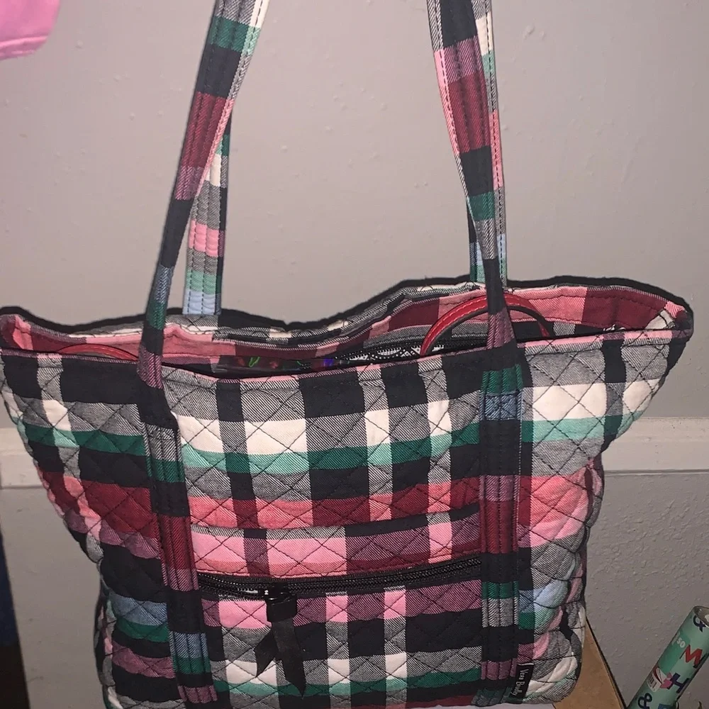 Vera Bradley Quilted Plaid Tote in Pink, Black & Green